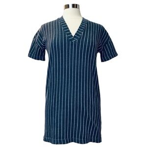 Zara Trafaluc TRF Pinstripe V-Neck Tunic Mini Dress Blue/White Size S